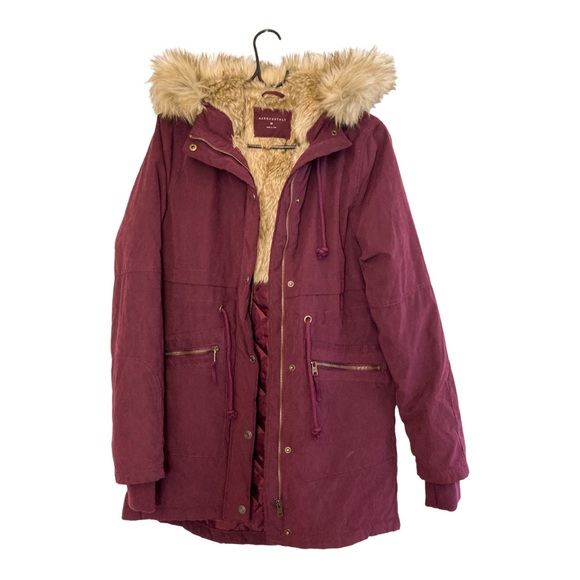 Aéropostale Cherry Color Parka / Winter Coat with Fur Hoodie Womens size : M - Picture 3 of 7